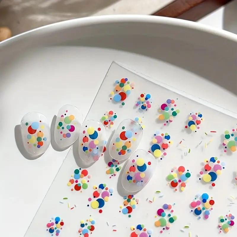 3D Simple Line Color Ball Decorative Nail Stickers, Cute Colorful Round Self-Adhesive Nail Stickers and Decals