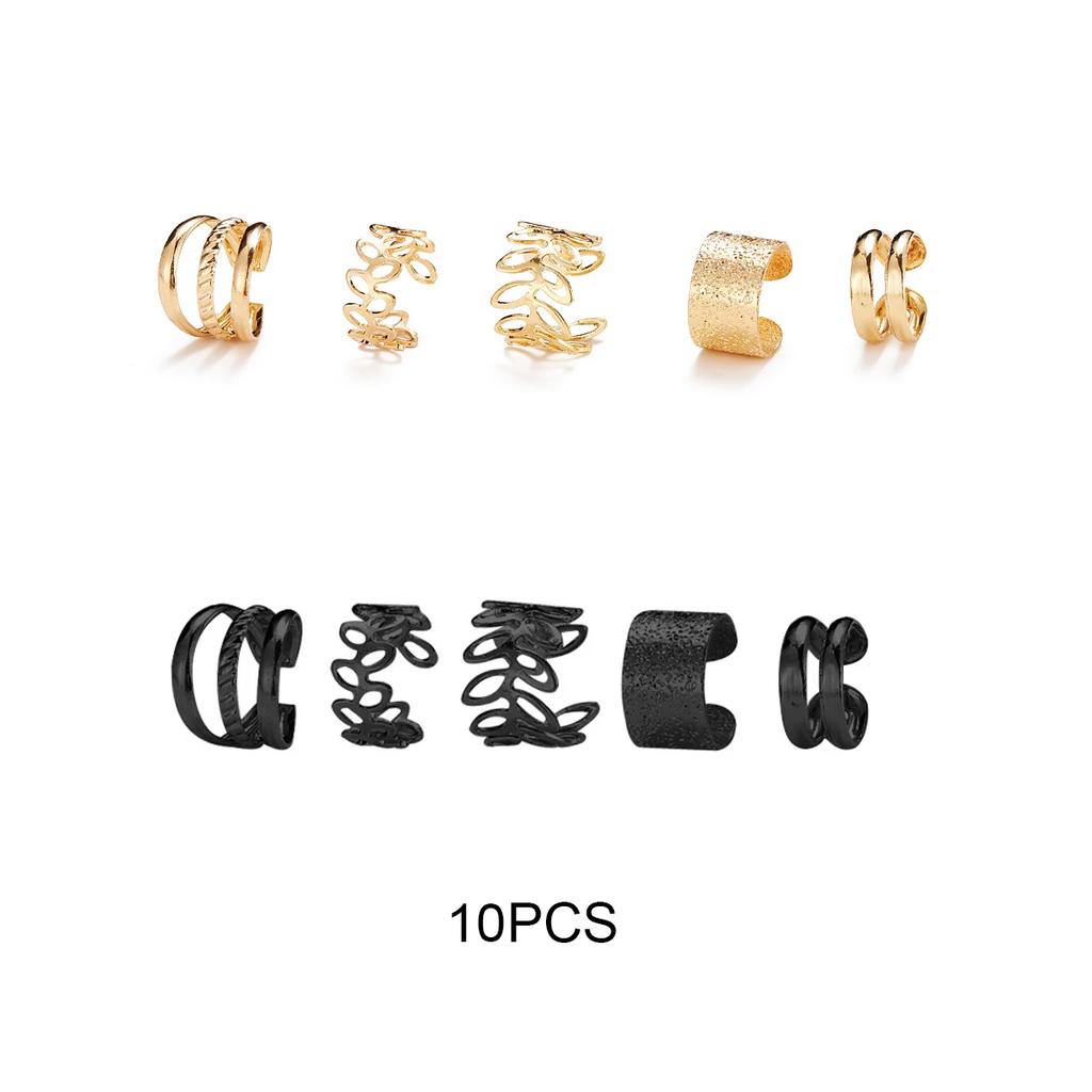 10 Pcs Leaves Clip Earrings for Women Rose Gold Color Creative Simple C Ear Cuff Non-Piercing Ear Clips Set Trend Jewelry Gift