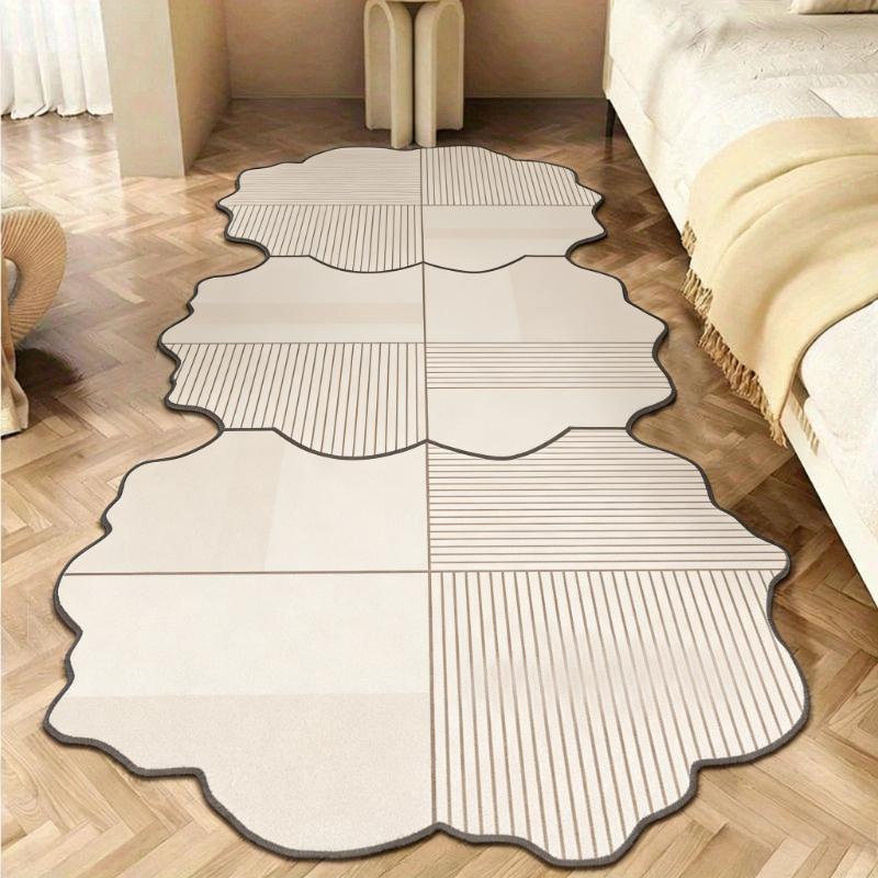 

Light Luxury Carpets for Living Room Flowers Bedroom Decor Carpet Irregular Shape Bedside Plush Rug Fluffy Soft Home Floor Mat 50x120cm