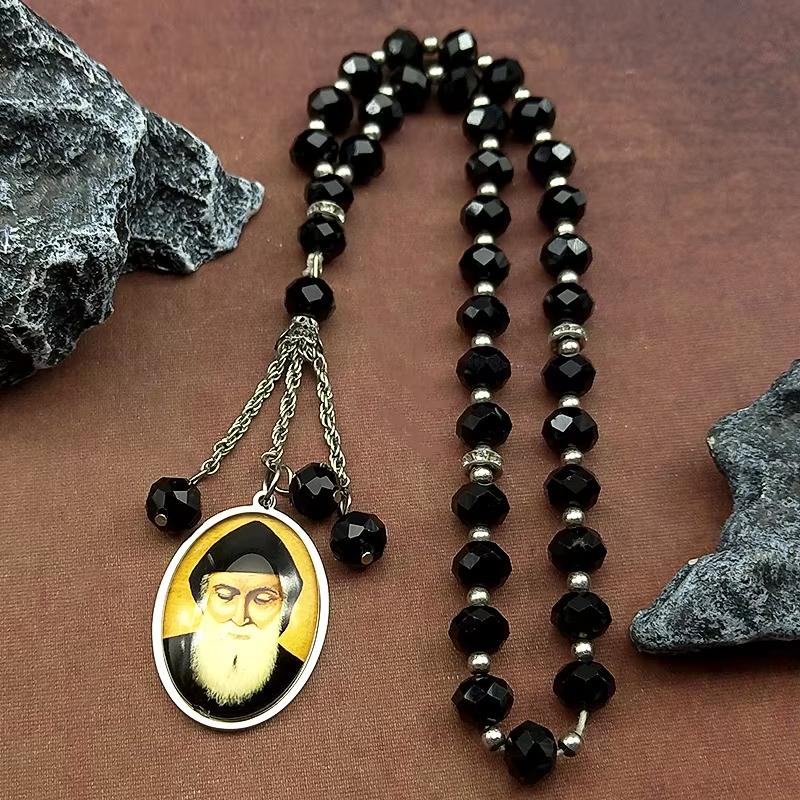 

Orthodox Church Saint Charbel Glass Medal Pendant Necklace for Women Men Stainless Steel Gold Color Amulet Faith Jewelry Gift