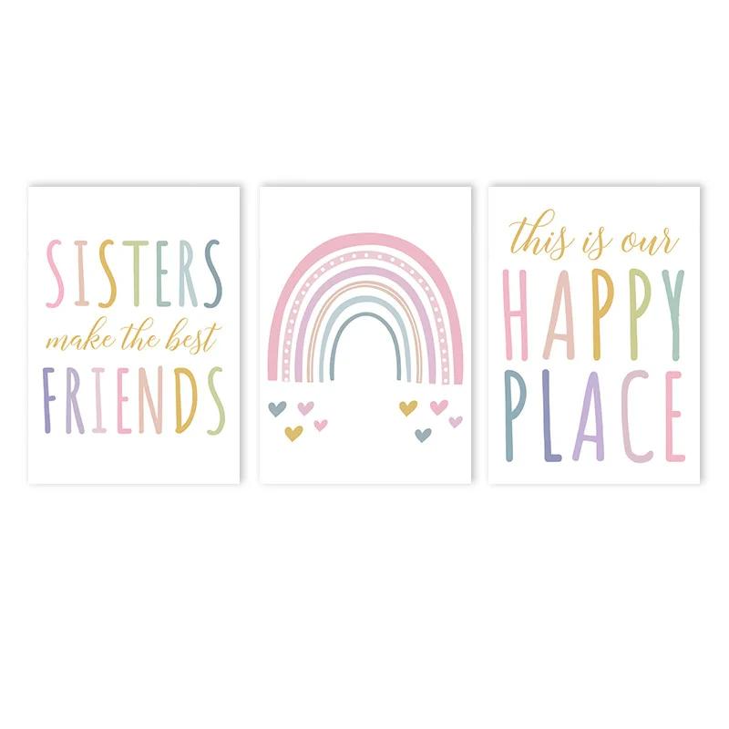 

Sisters Quotes Art Painting, Rainbow Poster, Canvas, Friends Print Pictures, Nursery Posters, Nordic Wall Art, Baby Girls Room D 21x30cm No Framed