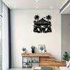 Metal Wall Art Black Cabin with Chairs Trees Stylish Outdoor Decor Housewarming Gift for Labor Day