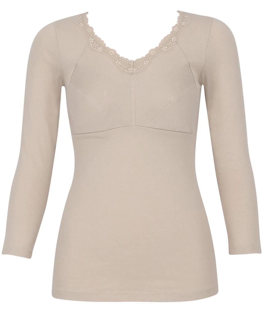 Warm Innerwear with Organic Cotton Blend Organic Long ET4833 BE L Wing/Wacoal Cups, (Body Fabric), Moisture-Resistant [Luxurious Cotton] 3/4 Sleeve,