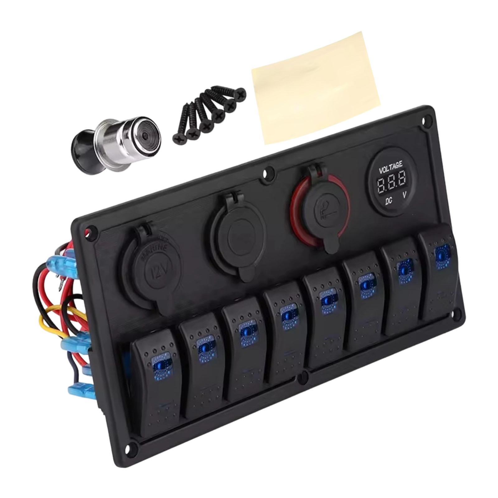 8 Gang Waterproof Push Button Panel With Two USB Charging Ports For Boats Cars Campers 12V 24V