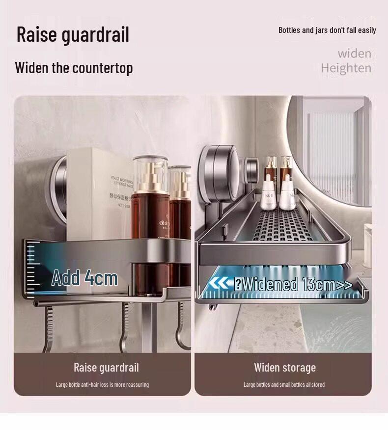 No-Drill Suction Cup Bathroom Shelf for Toiletries and Cosmetics