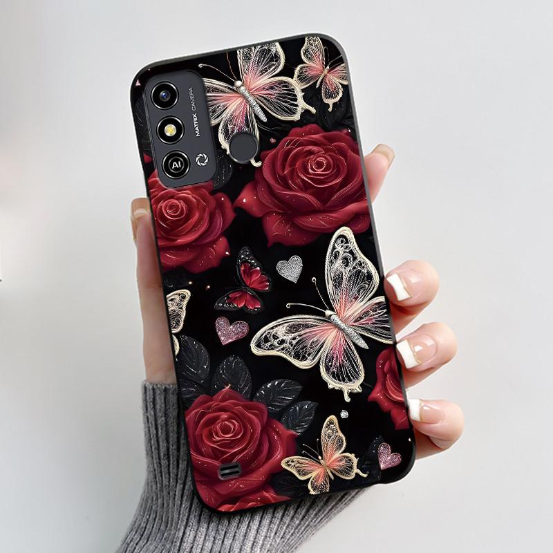 Case For ZTE Blade A53 BladeA53 Pro Casing Luxury Fashion Butterfly Flowers Black Soft TPU Silicone Protective Cover Phone Shell