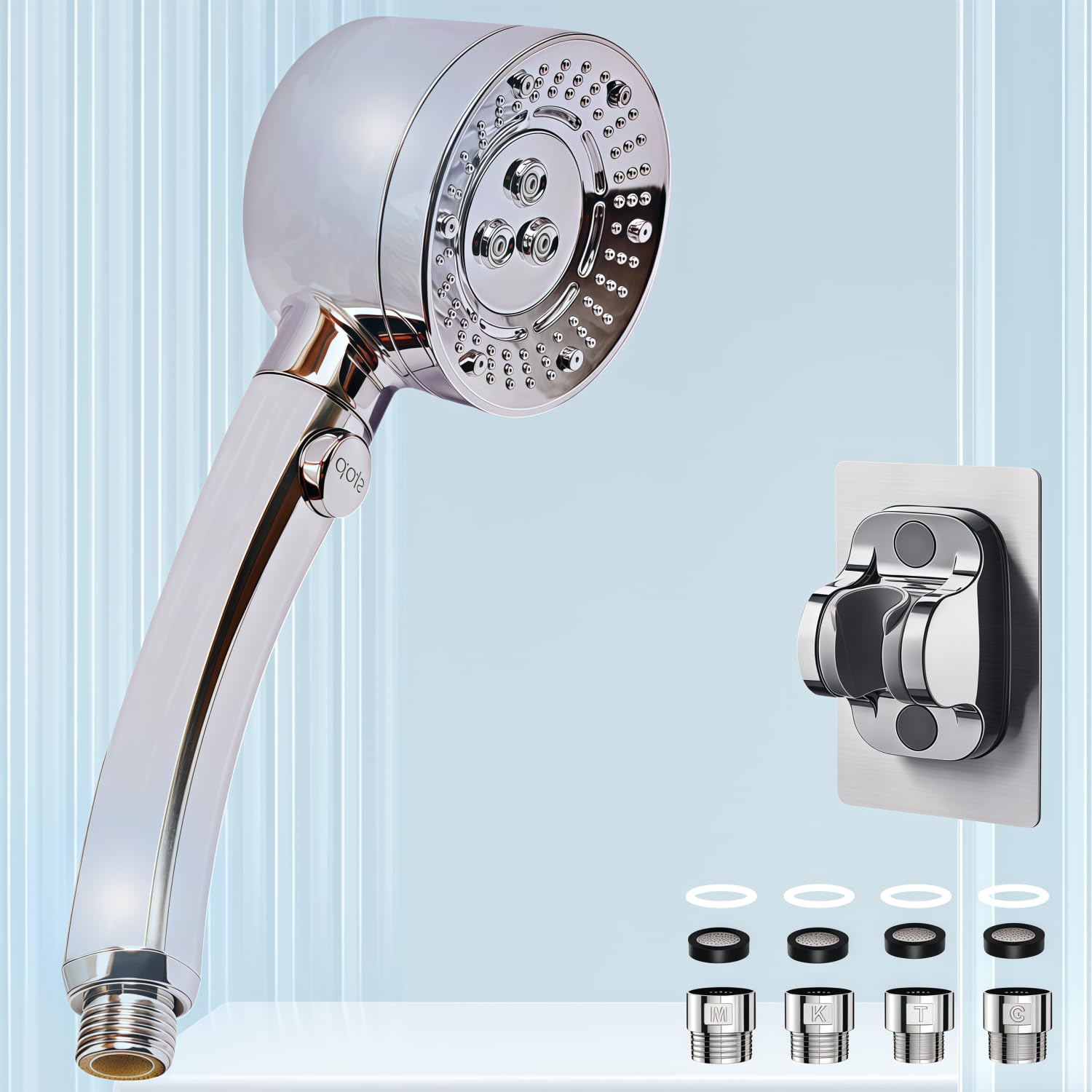 

2026 Latest Pulse Mode Shower Head with Crank Pressure 7 Water Flow Water Water Stop Shower Even in Nano Bubble Spray for Pore and Includes 4 Adapters