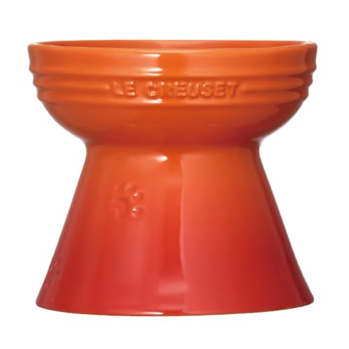 Le Creuset High Stand Pet Bowl, Orange, for Dogs and Cats, Stain-Resistant, Microwave-Safe [Official Japanese Product]