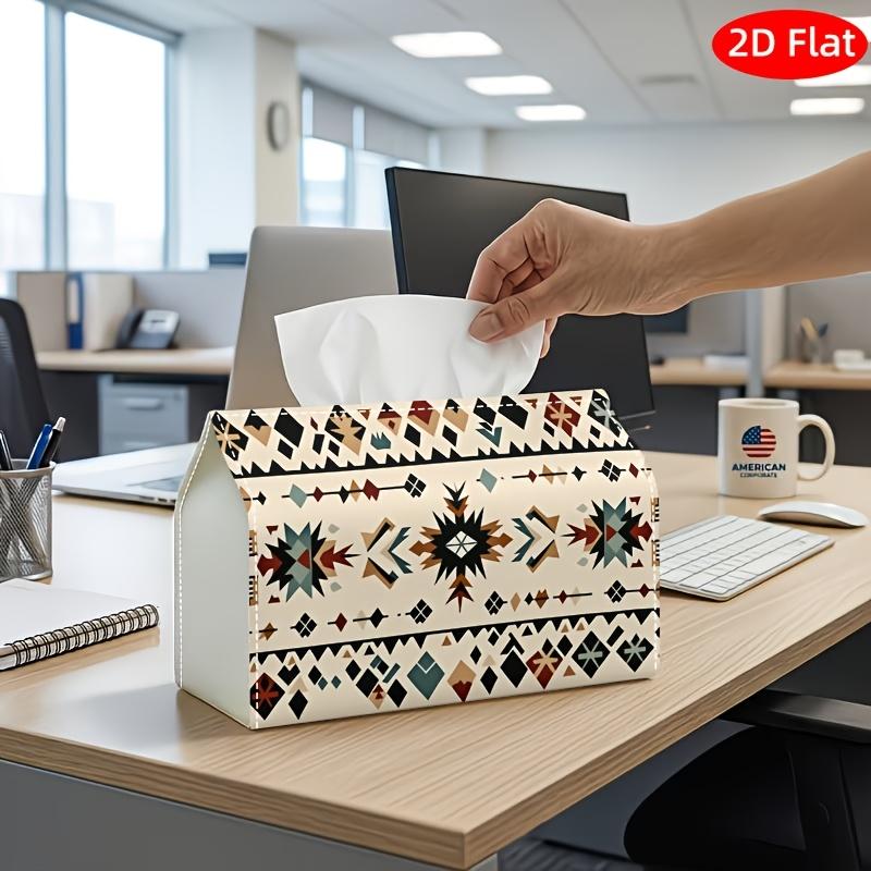 2D Flat, 1pc Tissue Box, Printed On Both Sides, Versatile Tissue Holder Featuring a Traditional Ethnic Geometric Design Sturdy Polyester Organizer for