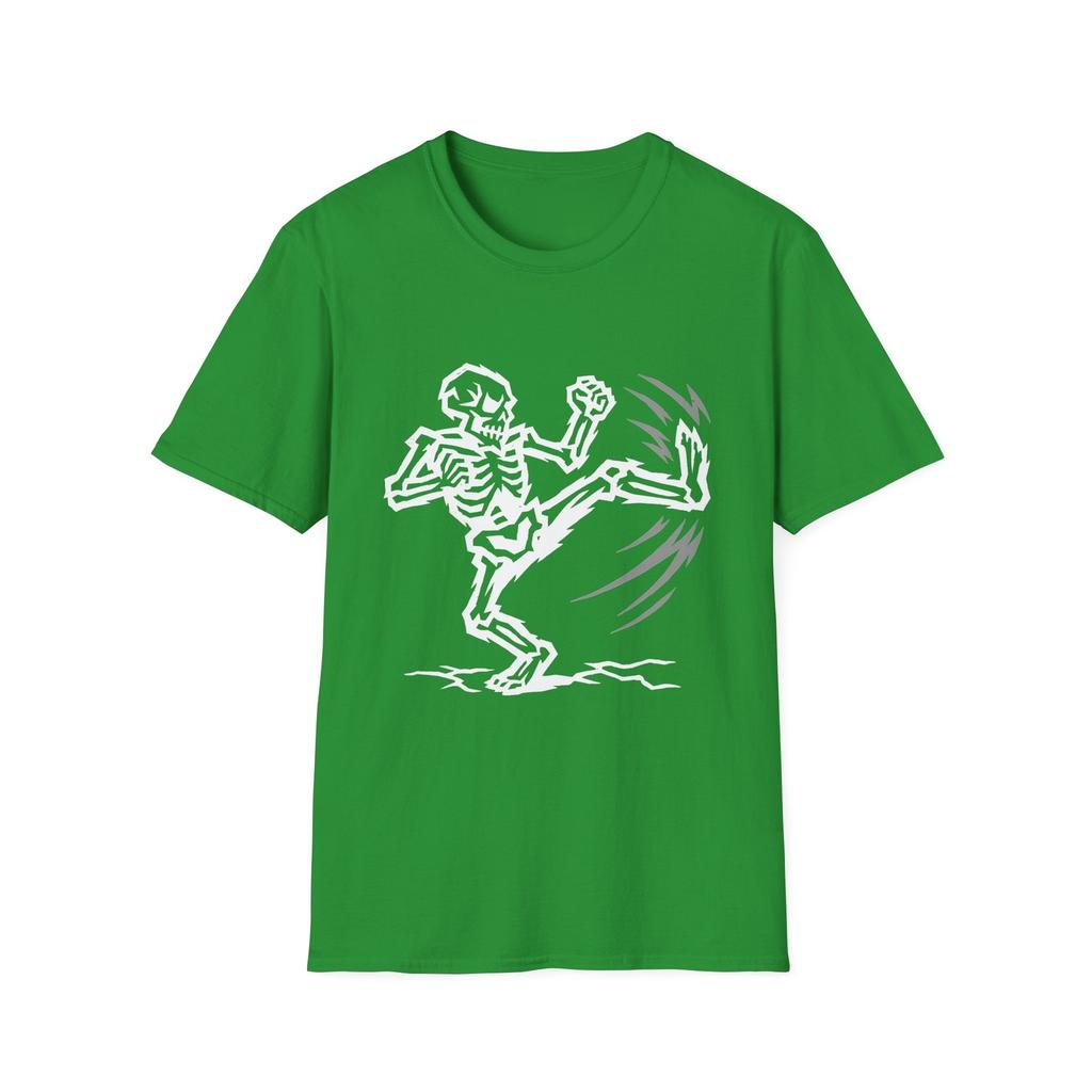 Unisex Softstyle T-Shirt Skeleton Karate Kick Fighting Halloween