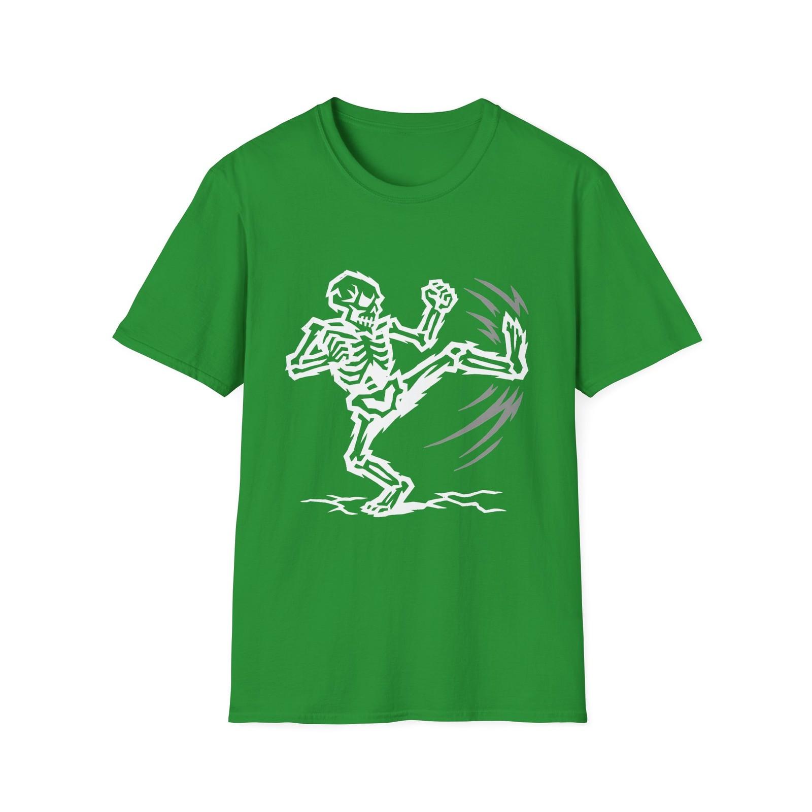 Unisex Softstyle T-Shirt Skeleton Karate Kick Fighting Halloween S разноцветный