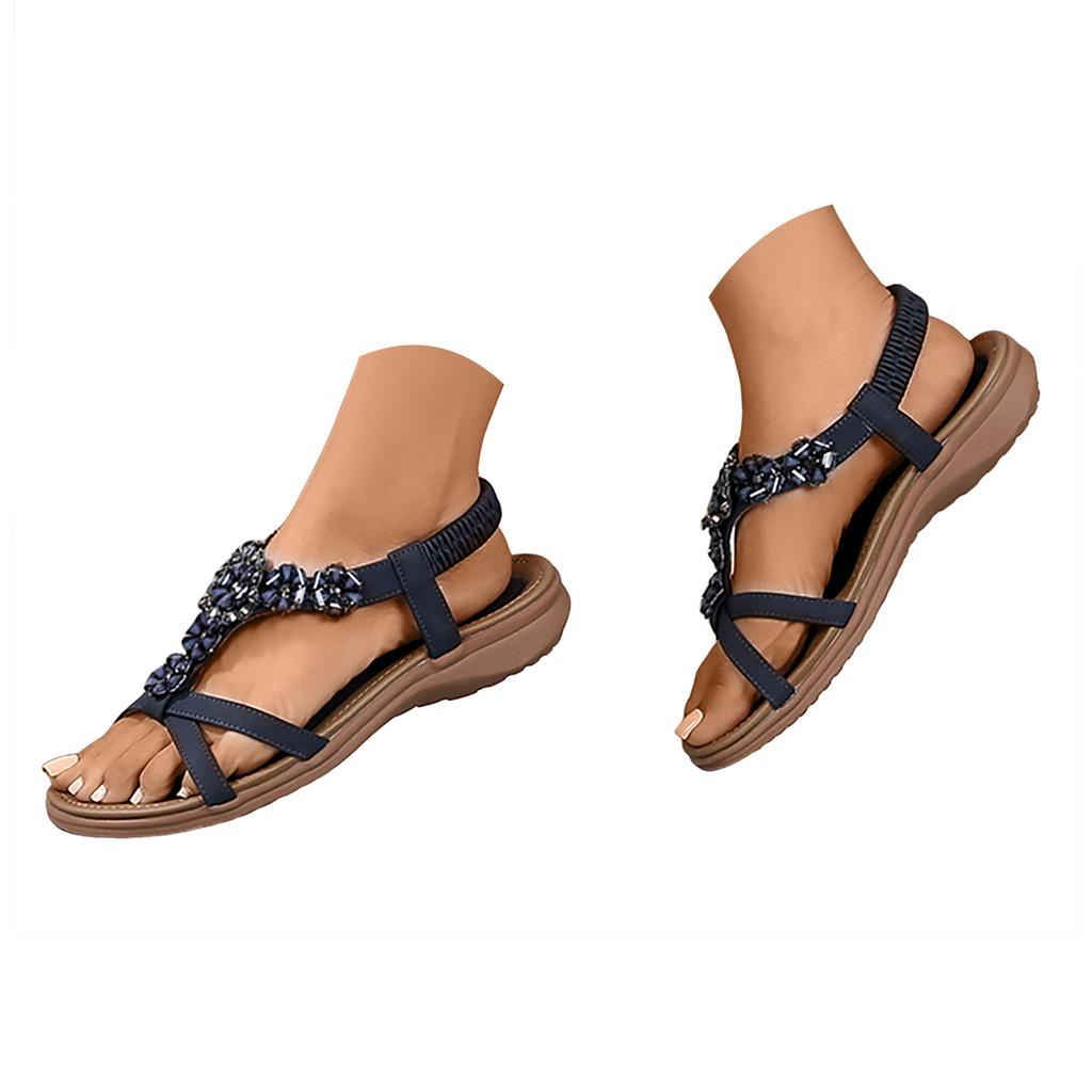 Women'S Pearl Flower Decorated Flat Sandals Comfortable Slip Soft Sole T Big Toe Sandals For Women Short Heel Sandals For Women