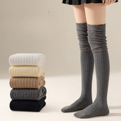 1/5 Paires Chaussettes Hautes Genoux pour Femmes Mode Longues Chaussettes Empilées Couleur Unie Patchwork Fines Chaussettes Hautes Élastiques Vêtements Décontractés