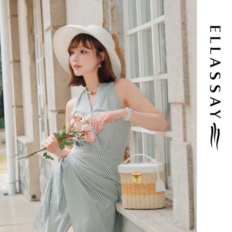 ELLASSAY Women's Elegant Pleated Striped Midi Dress EWB362Y05500
