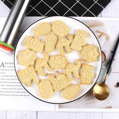 6Pcs Cookie Cutter Stamp for Eid Mubarak Eid Al Fitr Crescent Mosque Teapot Pressable Biscuit Mold Kitchen Baking Pastry Tools