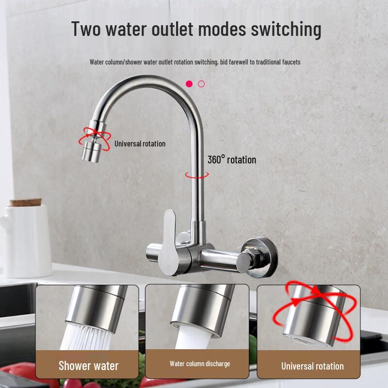 TLXT Stainless Steel Wall-Mounted Cold & Hot Water Rotating Faucet