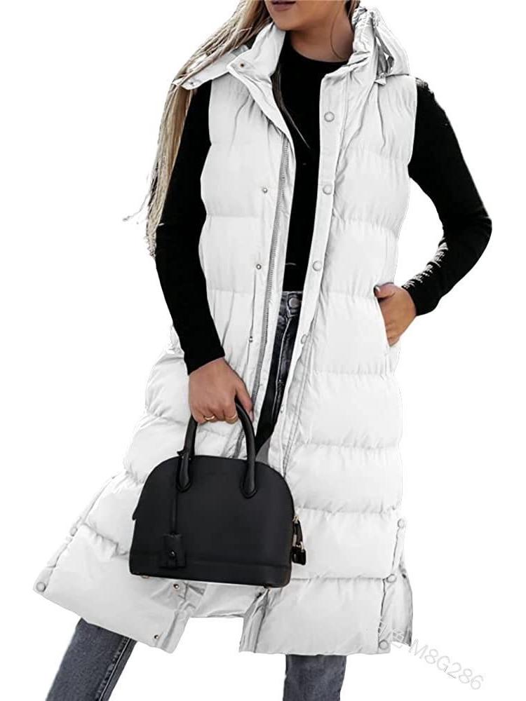 Women's 2023 Casual Hooded Mid-Length Solid Color Zipper Vest Coat