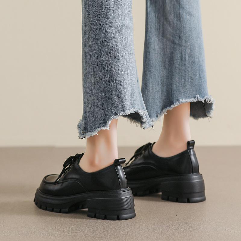 Thick-soled Small Leather Shoes Women's College Style Small Man Height Increase Lace-up Single Shoes Women