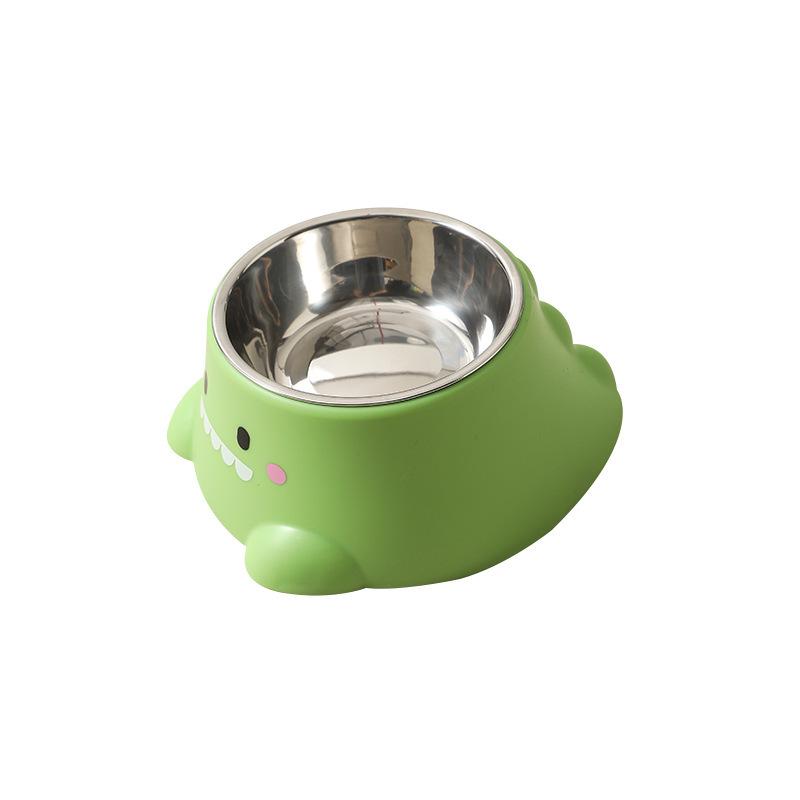 Cute Dinosaur Stainless Steel Pet Bowl for Cats & Dogs