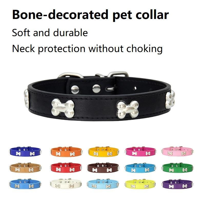 Leather Dog Collar Dog Choker Puppy Neck Small Dog Collar Cat Accessories Bone Leather Durable Pet Collars GXQ13