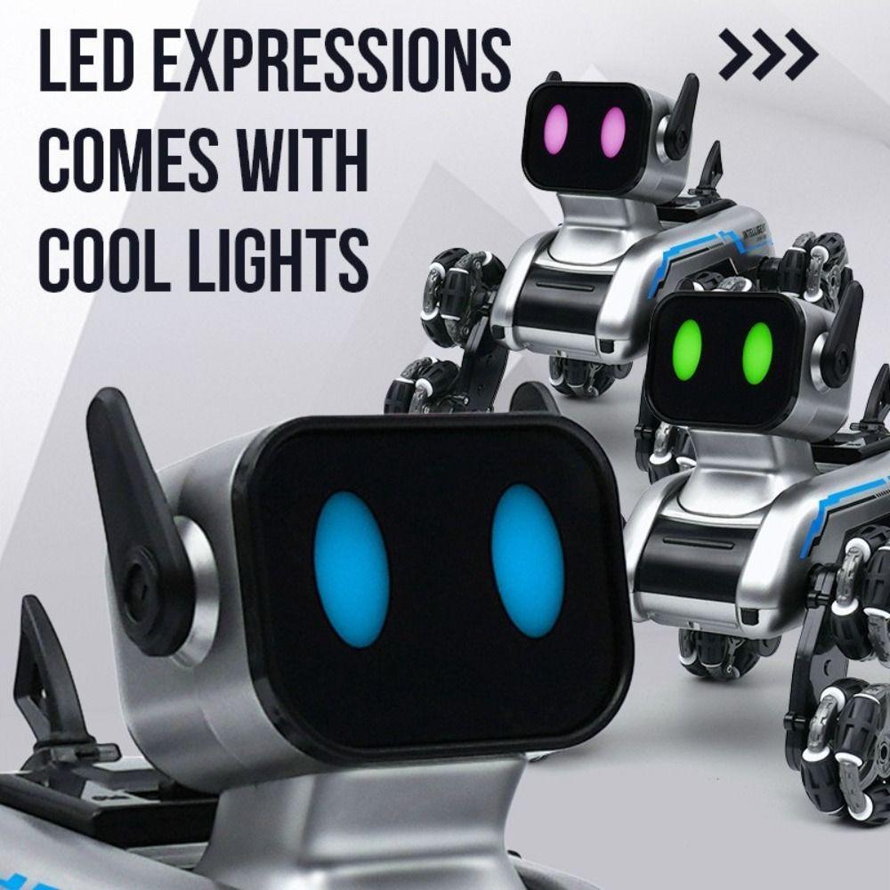 Eight Wheeled RC AI Robot Silver Remote Control Toy Dog Remote Control Robot Children's Gift
