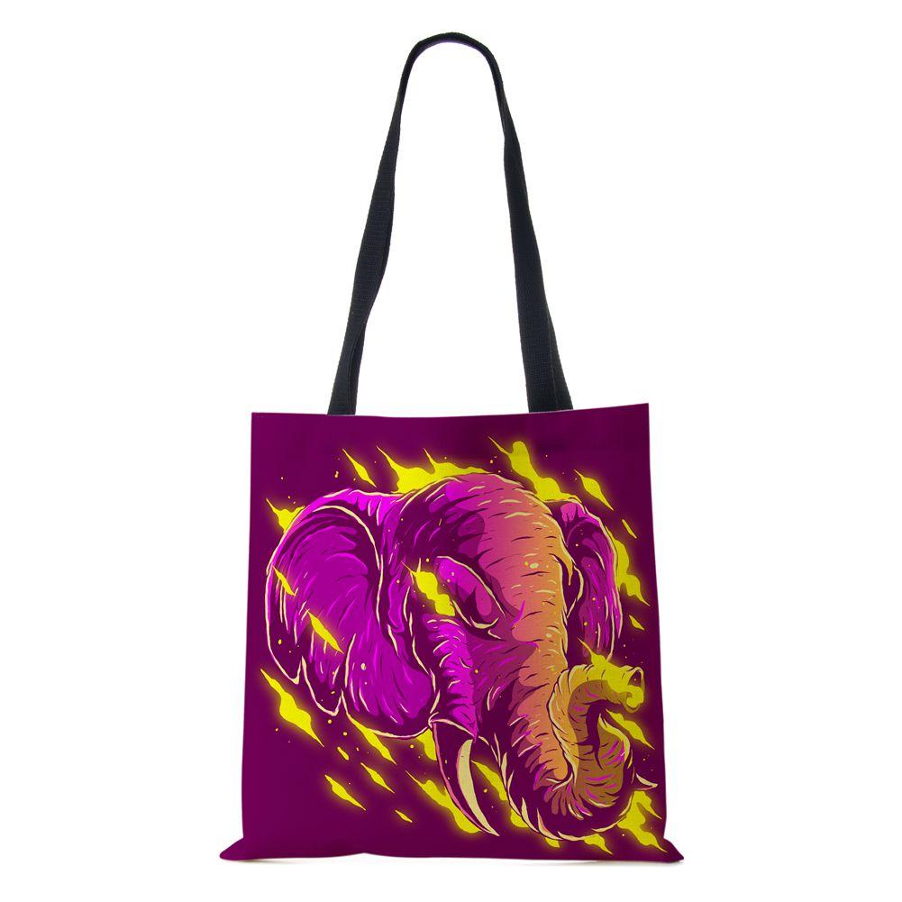 Tiger Elephant Print Shopping Bags Women Folding Reusable Customize Tote Shoulder Bag Canvas Casual Groceries Handbags CLE