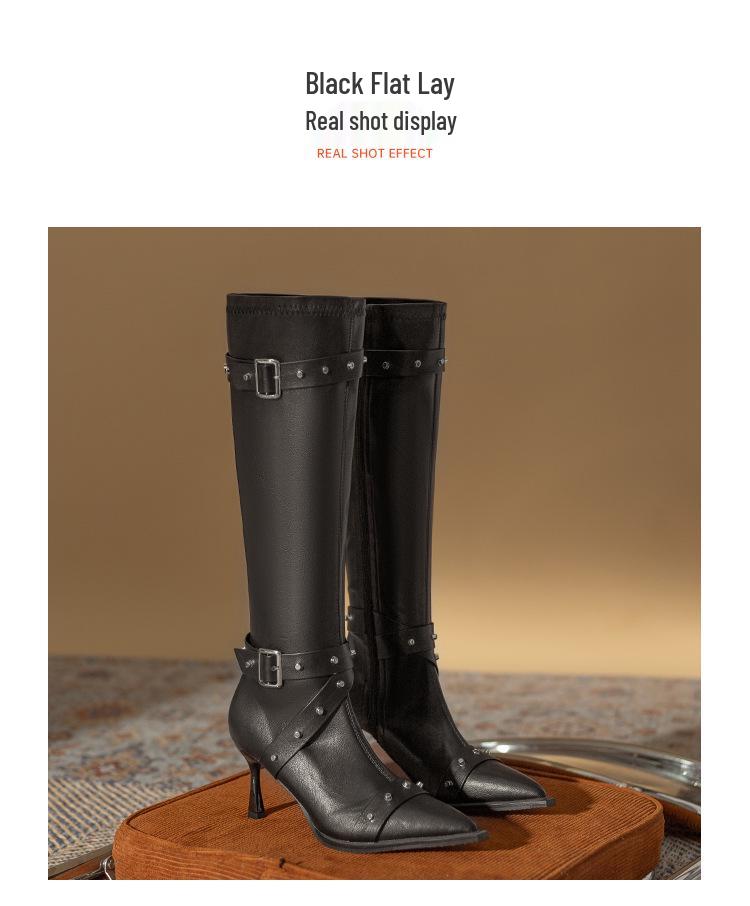 Women's Pointed Toe Denim Long Boots - Versatile Autumn/Winter 2024 European & American Style High Tube Street Boots