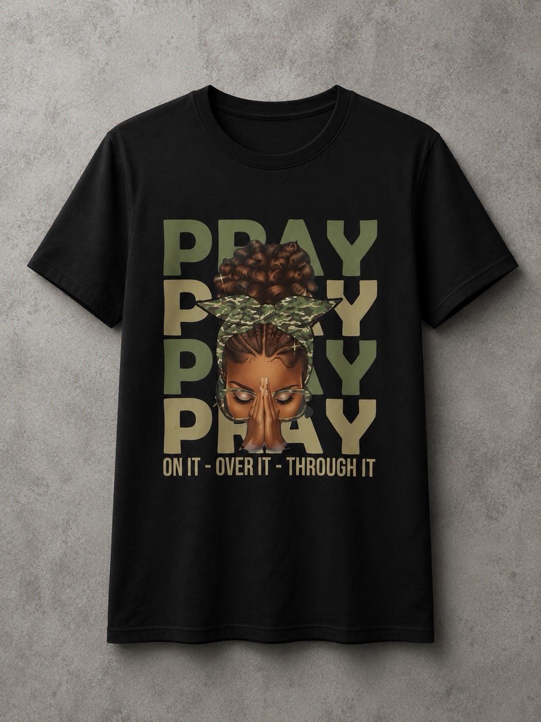 Pray Pray Pray Faith Graphic T-Shirt Inspirational Christian White Tee Unisex T-Shirt XL