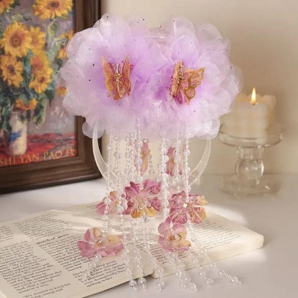 Elegant Flower Grasping Clip Bow Hair Accessories Hair Claw Pearls Tassel Headwear Shark Clip Women фиолетовый