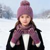 3Pcs/Set Kids Hat Scarf Gloves Set Rainbow Twist Texture Plush Ball Decor Knitting Hat Long Scarf Winter Gloves Set