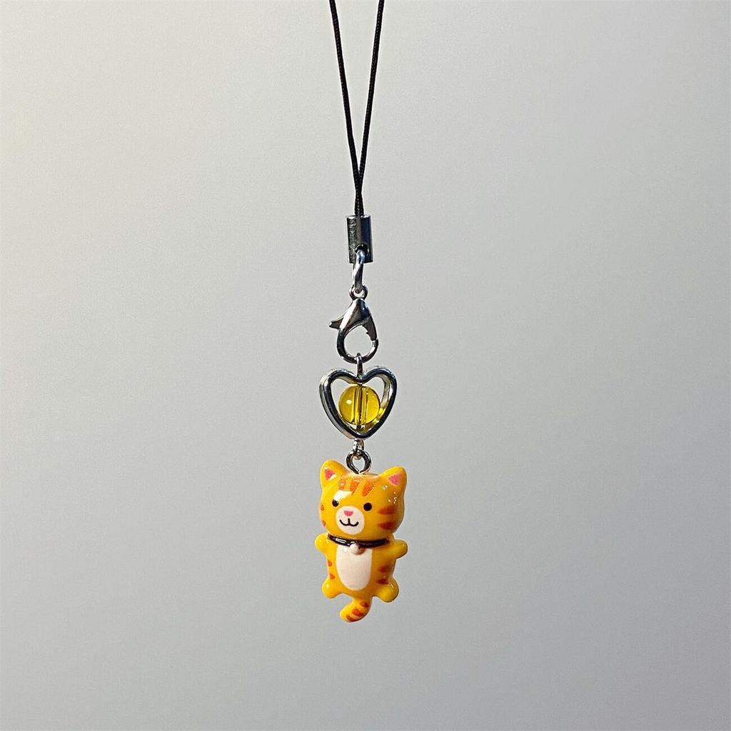 s 1 Piece Cute Cat Love Heart Mobile Phone Charms Fashion Beads Girls Keychains Lanyard for Keys Bag Decorations Strap