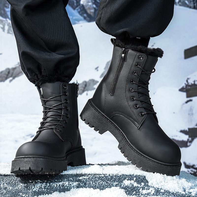 TUINANLE Men's Hiking Boots Outdoor Leather Cotton Shoes Trekking Sneakers for Men Casual High Top Black Boots