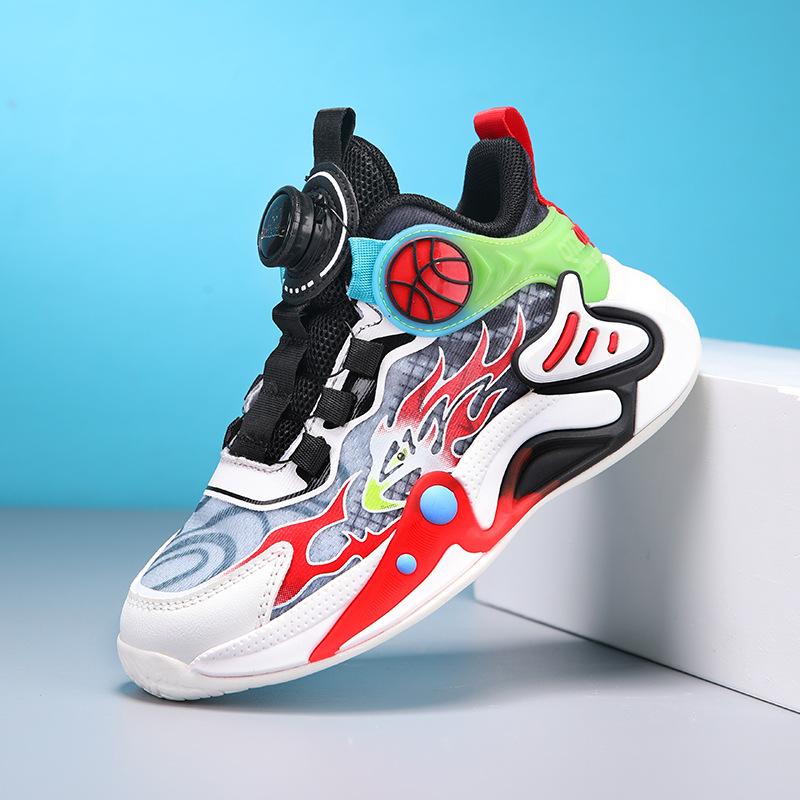 

Boys shoes spring and summer children s sports shoes non-slip breathable mesh basketball shoes rotating button middle and older children s runni 40