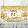 Un fondale nuziale piatto 2D in poliestere per il 50° anniversario e banner dorato, augurandoti un felice 50° anniversario, wsj