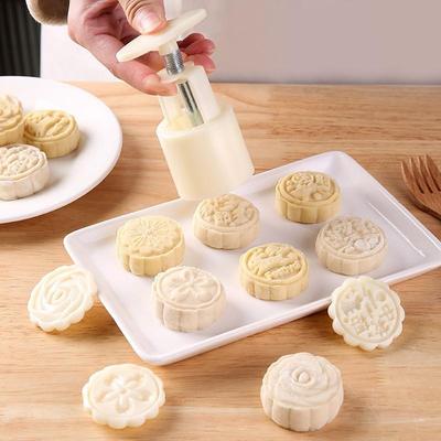5/6 Peças/Conjunto Molde de Bolo da Lua em Forma de Flor Molde de Cozimento Ferramentas de Decoração de Lua de Fondant Pressionado à Mão Modelo de Bolo de Feijão Mungo Pressionado à Mão