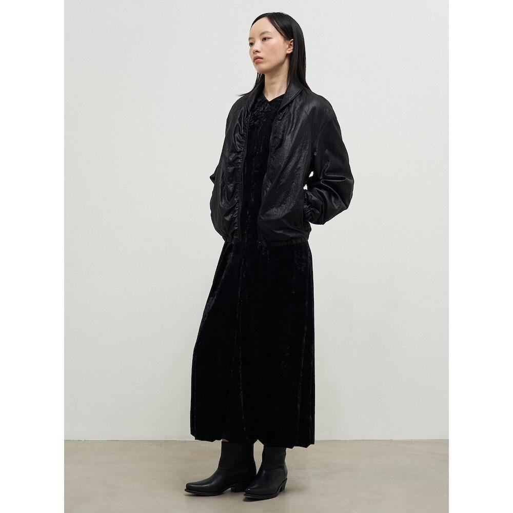 Anggae Washed Velvet Long Dress Black
