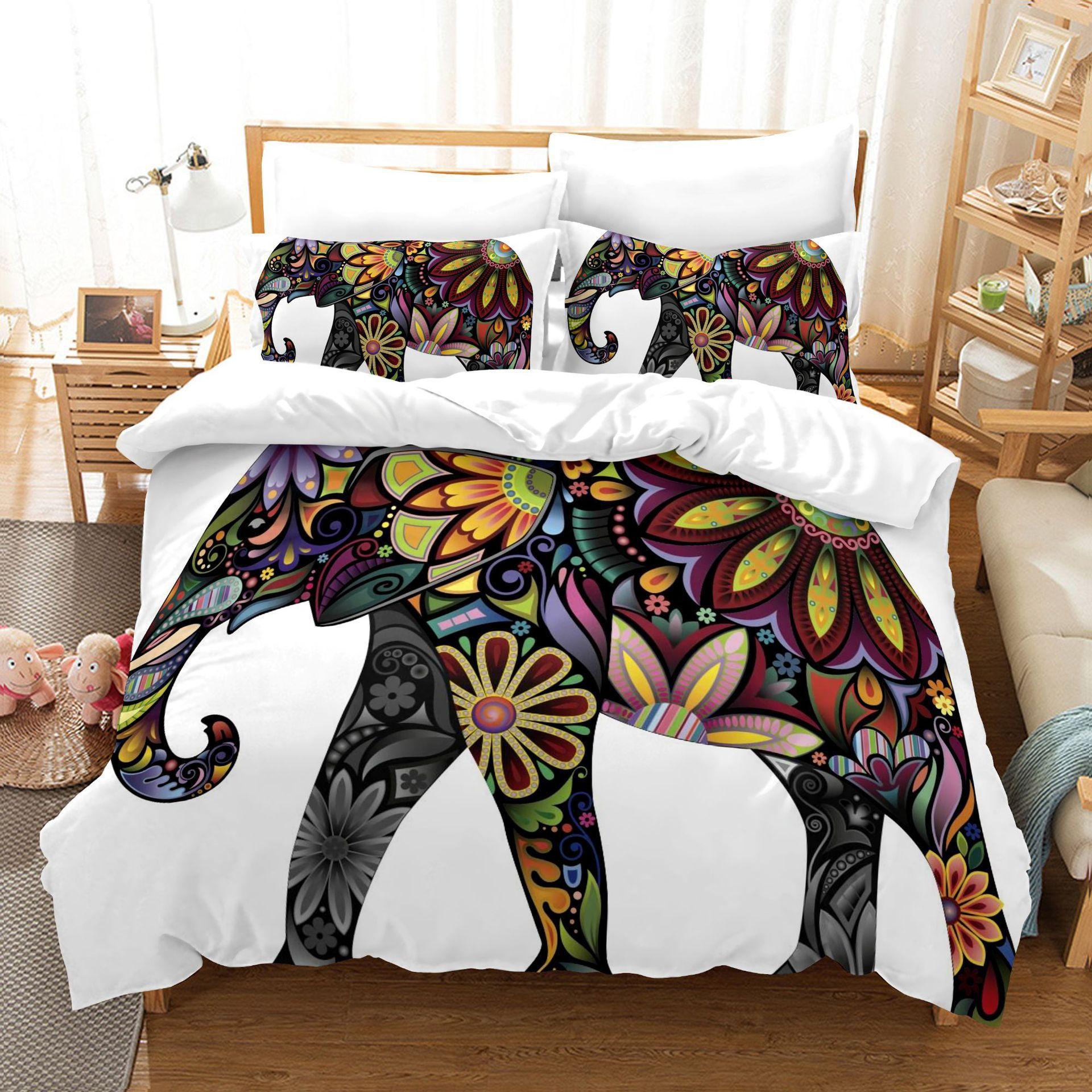 3D Digital Printing Bedding Quilt Set Three-Piece Elephant Animal Cartoon Animation UK 135*200cm
