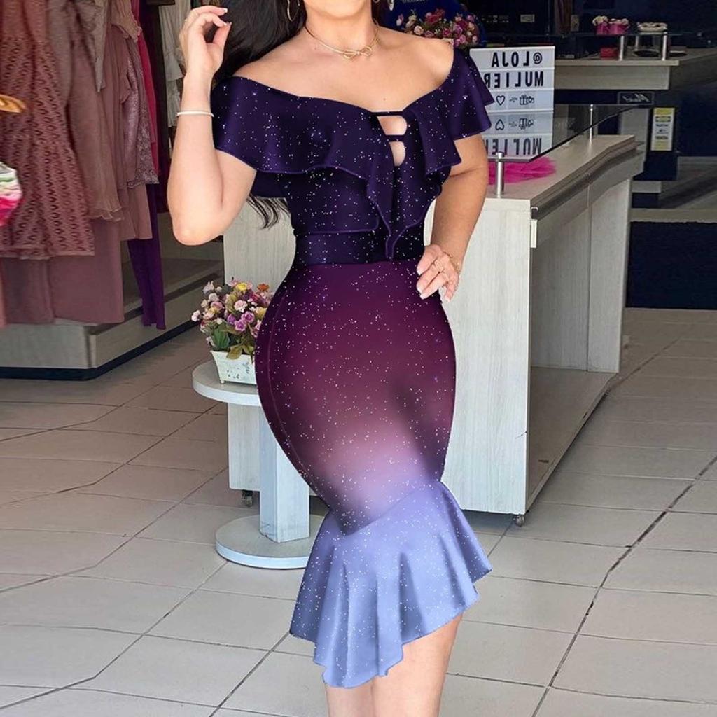 Women's Fashion Sexy Ruffle Sleeveless Solid Print Casual Irregular Dress