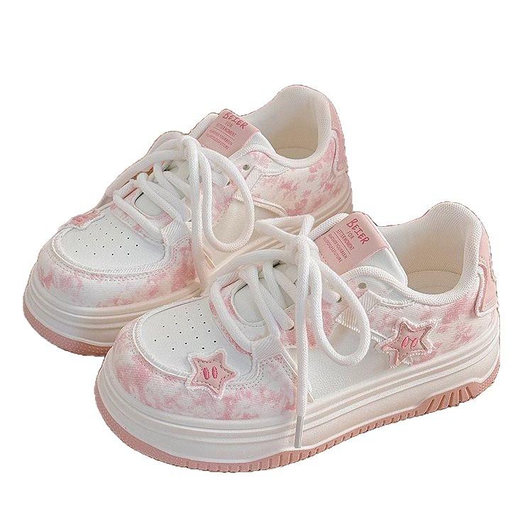 Pink platform bread shoes female stars 2025 autumn new chic niche design breathable sports little white shoes