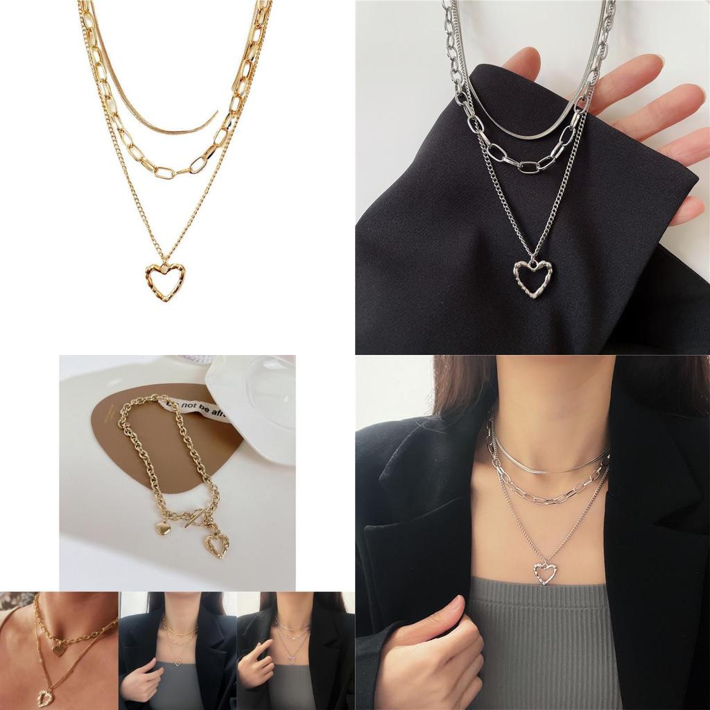 Unique Gold And Silver Heart Angel Wings Layered Necklace For Fashionable Women Style