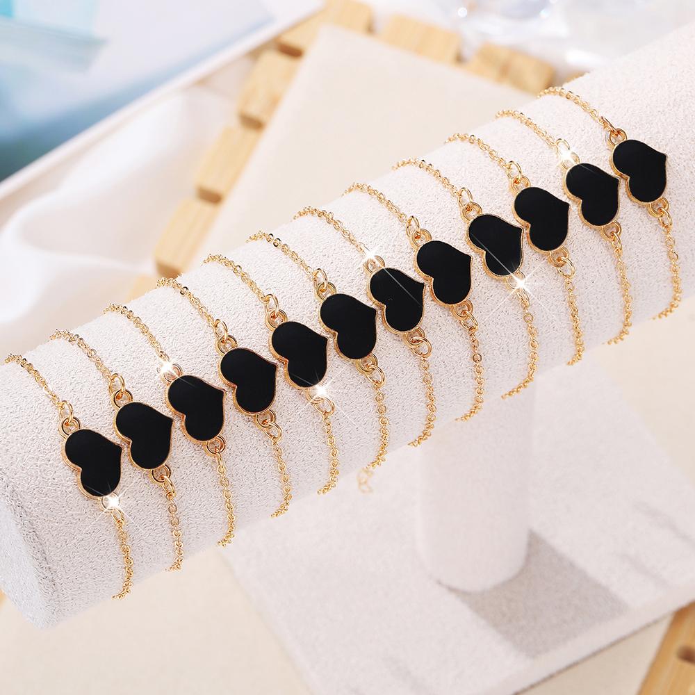 

Набор из 12 штук Модный простой браслет-цепочка из сплава с сердечками, Женское повседневное украшение, Подарки для семьи и друзей, Праздничный день рождения Г