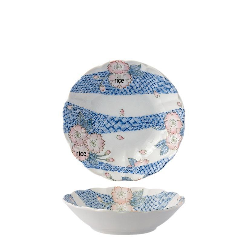 Japanese Mino Ware Ceramic Tableware Set: Creative Underglaze Fruit Plate, Noodle Bowl, and Rice Dish.