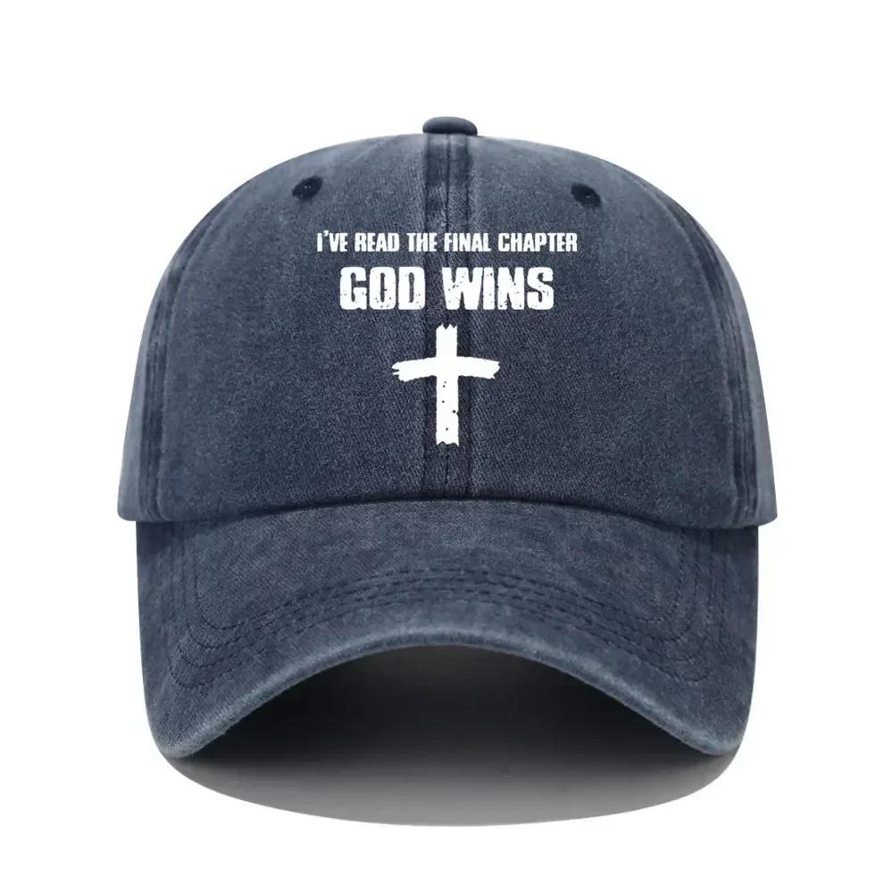 

GOD Wins Letter Cross Pattern Printed Dad Hat Fashion Washed Cotton Baseball Cap Women Unisex Casual Curved Brim Caps Hip Hop Hats One Size