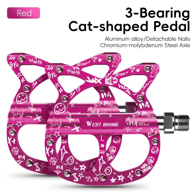 WEST BIKING Bicycle Pedals 3 Bearing Cat Shaped MTB Road Bike Pedals Flat Platform Seal Bearings Cycling Pedals Bike Accessories