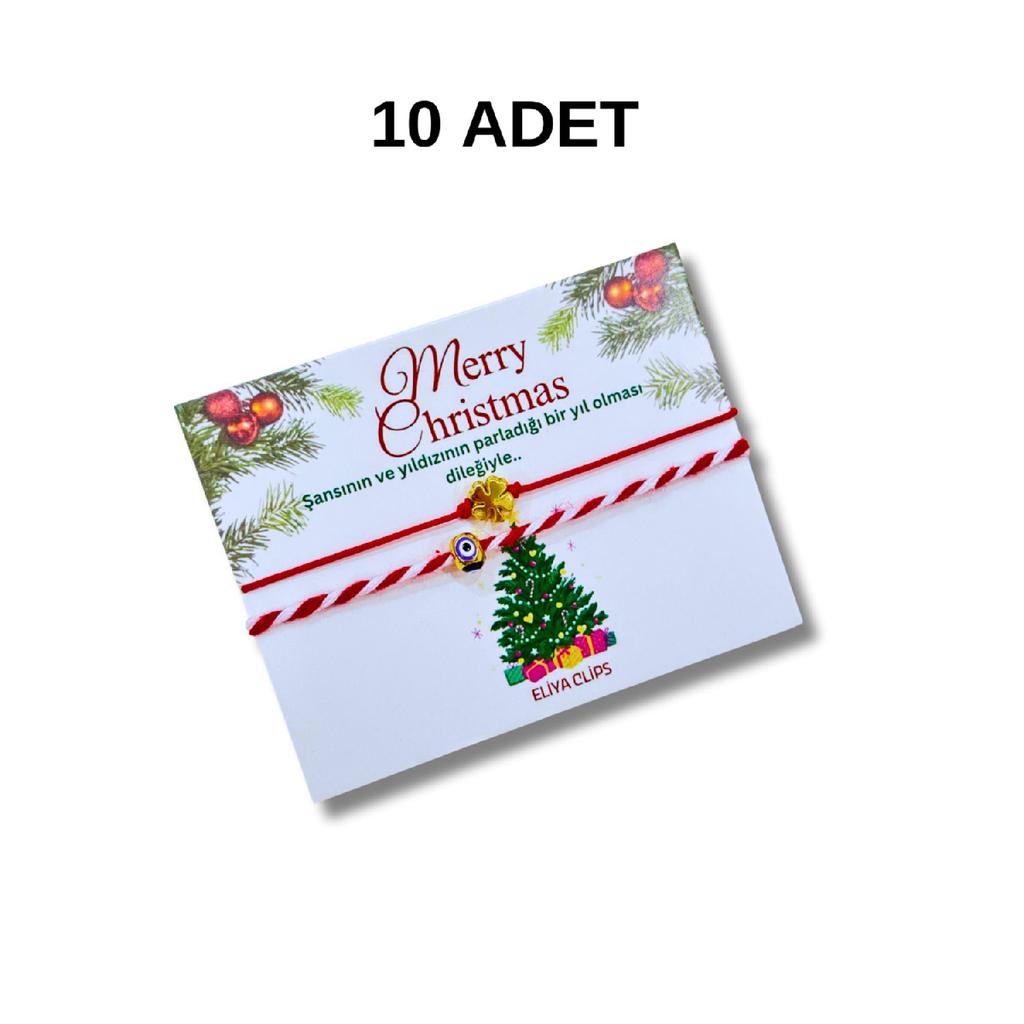 Martenika Neujahrs-Glücksarmband mit Kleeblatt und bösen Blickperlen, Geschenk mit Karte