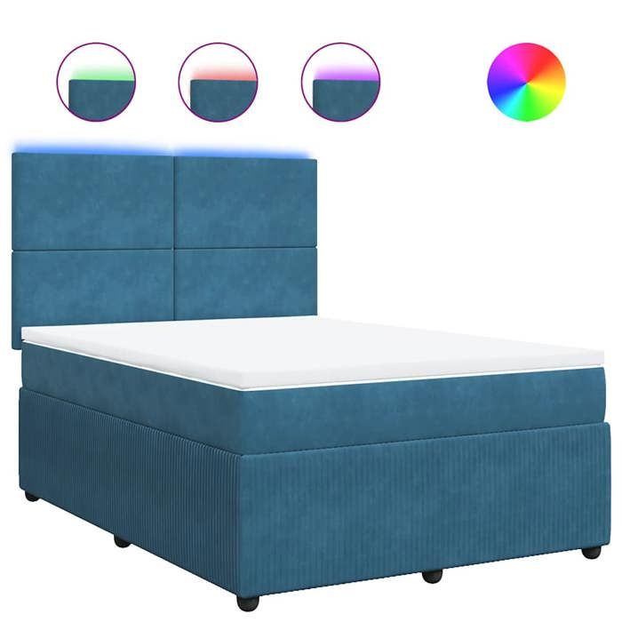 Maison Exclusive - Blue Bed Slatted Base and Mattress 140x190 Cm Velvet