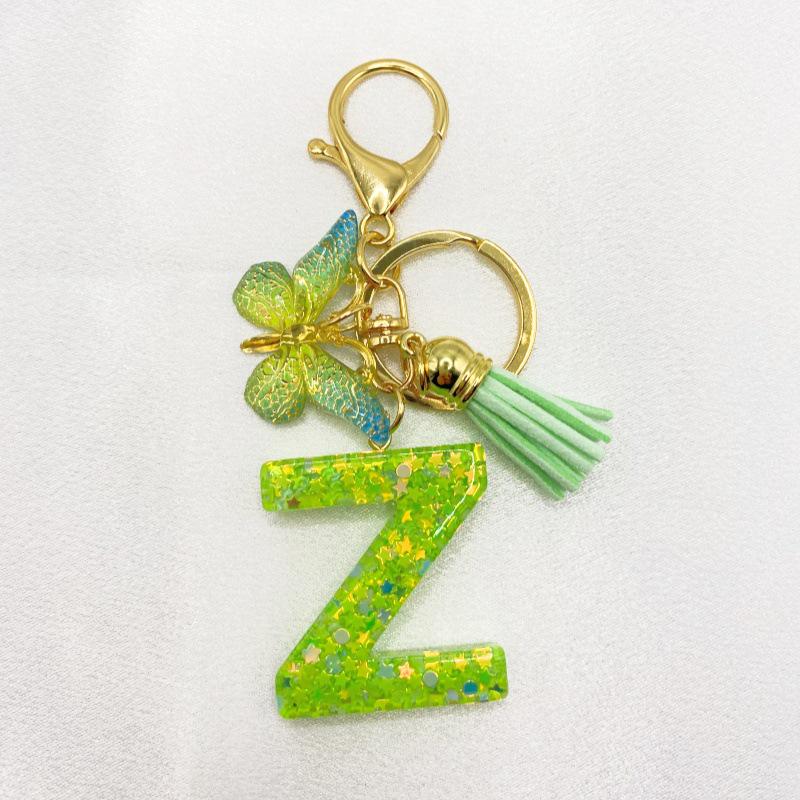 26-Letter Alphabet Resin Keychain with Star Sequins & Tassel Charm