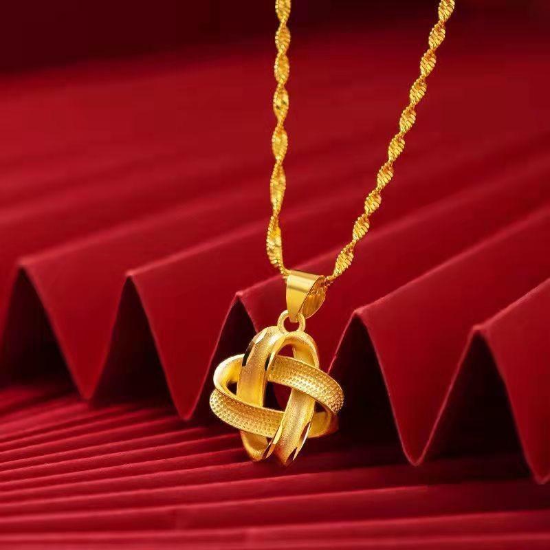 Vietnam Gold Ruyi-Knoten Anhänger Halskette - Damenmode, Einfach & Nicht verblassend, Nationaler Stil