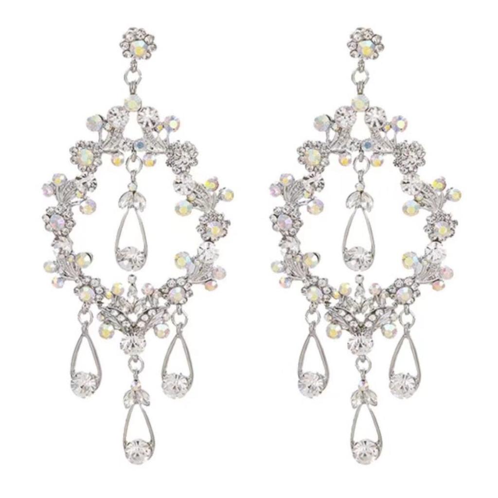 Hollow Water Drop Fringed Earrings Femininity Light Luxury High-End Earrings Exaggerated Earrings