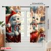 2pcs,2D Plane Printing Pattern Curtains Cute Kittens Christmas Sleigh Ride Versatile Polyester Fabric (without Rod) Versatile